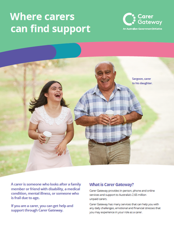 the product image of An A4 factsheet that explains carer gateway and how it helps carers