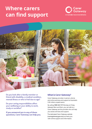the product image of An A4 factsheet that explains Carer Gateway and how it can help carers